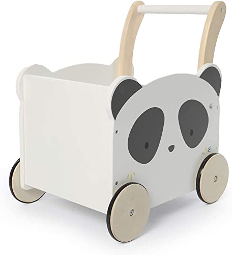 labebe Kinder Lauflernwagen Holz, Baby Panda Lauflernhilfe Mit Stauraum für 1-3 Jahre，Gehfrei/Laufwagen/Toddler Push & Pull Toys/Spielzeug/Kinderwagen/Activity Babywalker