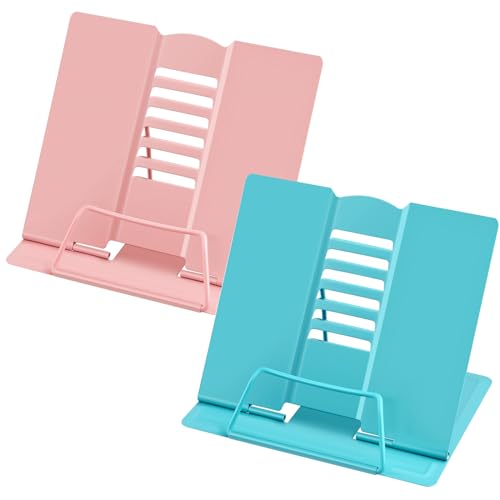 TUFA 2 Stück Leseständer, Leseständer aus Metall Verstellbar Kochbuchhalter Bücherständer Tablette Buchständer für Küche Arbeitszimmer Büro Schule Kochbuchständer (Rosa + Blau)