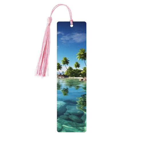 Holz-Lesezeichen für Männer und Frauen, personalisiertes Holzschnitz-Lesezeichen mit Quasten-Anhänger, schöne Insel im Meer, Lesezeichen für Buchliebhaber, Geburtstagsgeschenk, Studenten, Lehrer