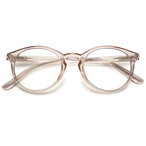 KOOSUFA Mode Anti Blaulicht Lesebrille Federscharnier Damen Herren Runde Lesehilfen Sehhilfe Anti Müdigkeit Brille 1.0 1.25 1.5 1.75 2.0 2.25 2.5 2.75 3.0 3.5 4.0 (1x Durchsichtig Hellbraun, 1.0)