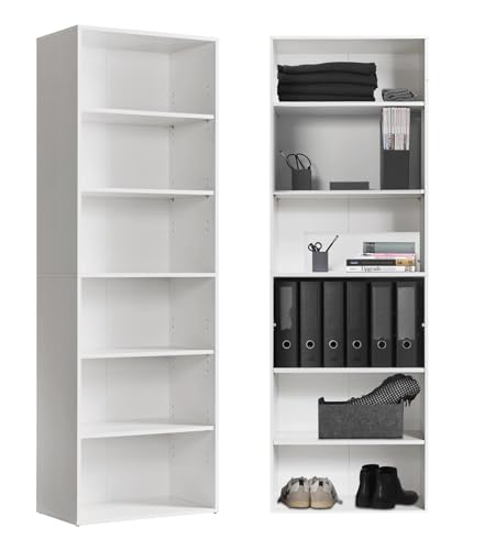 mokebo® Bücherregal weiß aus Holz 'Der Bücherwurm', Schuhregal, Holzregal, Aktenregal Standregal fürs Wohnzimmer, Büro, Kinderzimmer, Regal groß für die Wand mit viel Stauraum, 60cm Breite