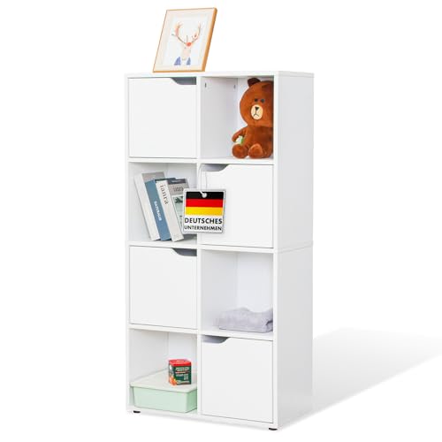 Floordirekt Bücherregal, Regal weiß mit 8 Fächern, Würfelregal, 30T x 60B x 120,5H cm, Raumteiler für Kinderzimmer, Wohnzimmer, Büro und Schlafzimmer (Connecticut)
