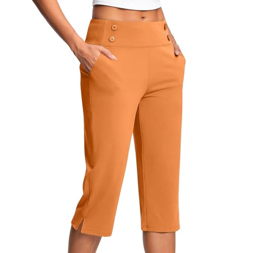 Bauchfreie Arbeitshose für Damen, hohe Taille, Yoga-Hose für Damen, Orange, 4XL