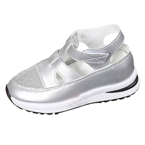 ZTFYKLIN Damen Sommer Keilschuhe Freizeit Roman Hollow Slope Mit Dicken Sandalen Schuhe Sneaker Schwarz (Silver, 36) Wandersandalen Trekkingsandale Trekkingsandalen Fußbett Sport 42 Trekking