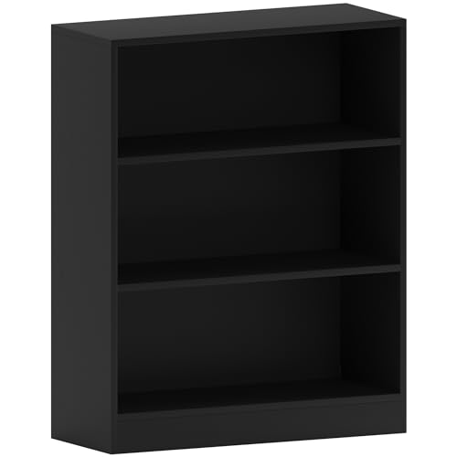 Vida Designs Cambridge Bücherregal mit 3 Ebenen, niedrig, schwarz, Holz-Regaleinheit für Büro, Wohnzimmermöbel 24 x 60 x 75 cm