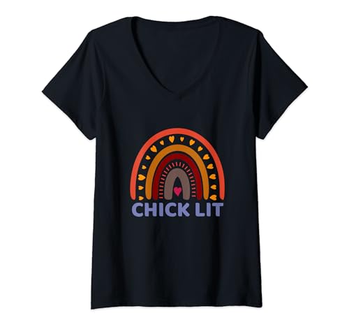 Damen Chick Lit Reader//Buntes Regenbogenmotiv für Liebhaber von Küken! T-Shirt mit V-Ausschnitt