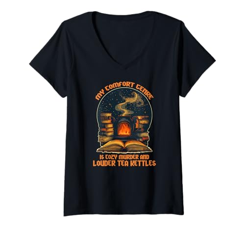 Damen My Comfort Genre is Cozy Murder and Louder Tea Kettles T-Shirt mit V-Ausschnitt