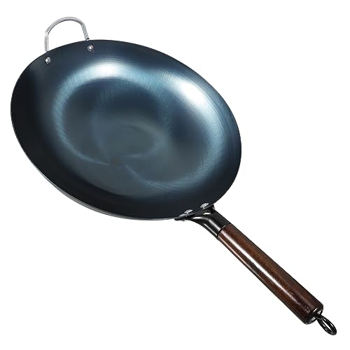 Cabilock Eisenpfanne mit Holzgriff Traditionelle Wok Pfanne Multifunktionspfanne für Gasherd für Kochen der Heimischen Küche aus Hochwertigem Einfache Schnelles und Gleichmäßiges Erhitzen