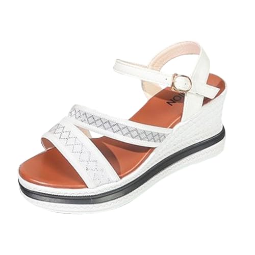 Keilabsatz Schuhe Damen Sandalen Breite Füße Damen Casual Side Hollow Gürtelschnalle Slope Bottom Roman Schuhe Sommermode Sandalen Sandale Sandaletten Für Breite Füße (Beige 43)