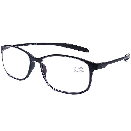 DOOViC Blaulichtfilter Computer Lesebrille Schwarz/Rechteckig Rahmen Brille mit Stärke für Damen/Herren 1,5