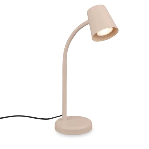 BRILONER - Schreibtischlampe mit Kabelschalter, schwenkbar, GU10, max. 9W, Tischlampe, Lampe, Nachttischlampe, Tischleuchte, Deko, Bürolampe, Leselampe Bett, Leselicht, 13x38,5 cm, Beige