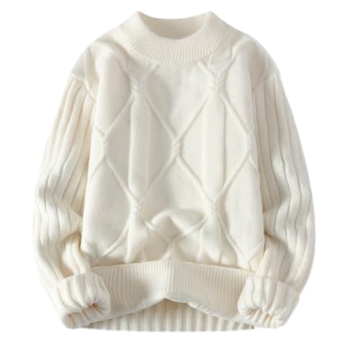BXUGY Sweater Herren Regular Fit Mode Warm Knitsweater Atmungsaktiv Weich Komfortabel Strickwaren Temperament Trend Casual Langarmsweater D-White L
