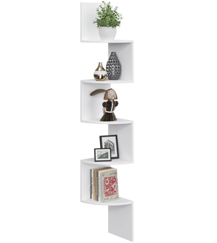VASIHO Eckregal, Standregal, Bücherregal mit 5 Ebenen, Leiterregal, Aufbewahrungsregal, Pflanzenregal für Küche, Wohnzimmer, Industrial-Design, Weiß JSJ003W