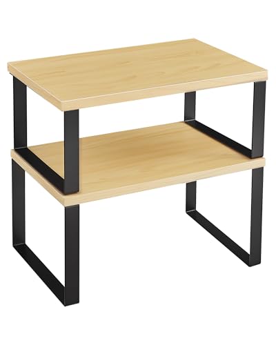 VICBINLY Küchenthekenregale, 2 Stück, 29,7 cm breit, stapelbar, Gewürzregal, Organizer, robuste Holz-Metallregale für Gewürze, Speisekammer-Aufbewahrung, platzsparend, Schwarz, Naturbeige, TJ29HN02