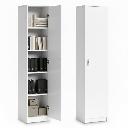 Home Collective Bücherregal Kleiderschrank Regal weiß 40cm breit 180cm hoch Schrank Organizer Mehrzweckschrank mit 4 verstellbaren Einlegeböden Aktenschrank Regal Wand schmal Holz für Schlafzimmer