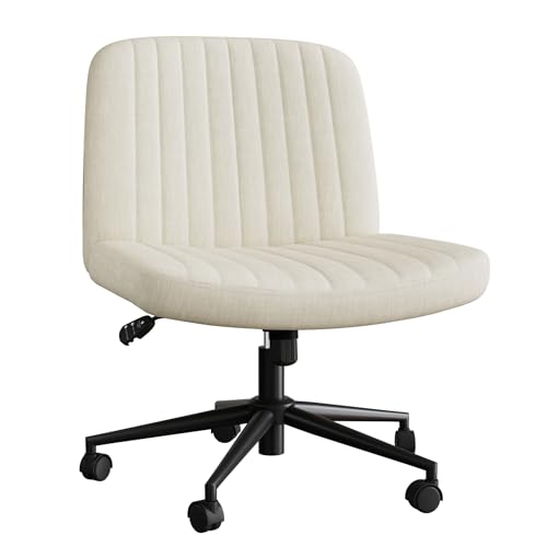 Fiona's magic Bürostuhl ohne Armlehnen, Höhenverstellbar Schreibtischstuhl, Drehstuhl mit Rollen, Lesesessel mit Breiterem für Haus, Wohnzimmer, Schminktisch, Beige