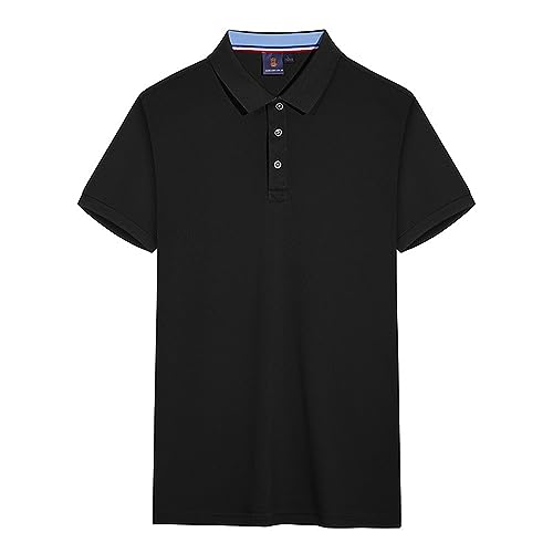 Poloshirt Herren Kurzarm Einfarbig Shirt Männer Slim Fit Rever Basic Shirt Herren Einfachheit Einfarbig Golf Shirts Sommer Atmungsaktiv Tennisshirt Herren C-Black S