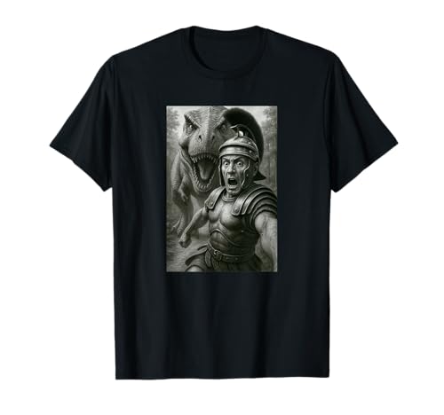Selfie mit Angst, römischem Soldaten, läuft von T-Rex Funny T-Shirt