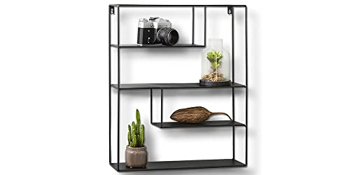 LIFA LIVING Wandregal aus schwarzem Metall mit 4 Böden, Modernes Hängeregal im Industrie Design mit 4 Etagen, Wanddeko Schweberegal in 55 x 45 x 11 cm