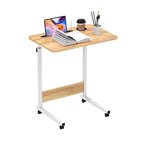 PIPIPOXER 60x40cm Laptoptisch mit Rollen, Laptoptisch höhenverstellbarer 69-90 cm, Schreibtisch Computertisch mit Tablet-Schlitz und Cup Slot Schreibtisch Computertisch Mobiler fürs Sofa, Holz