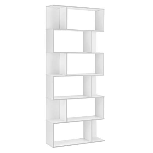 [en.casa] Bücherregal 'Borrby' Regal mit 6 Ebenen 192 x 80 x 24 cm Raumteiler Standregal 8kg pro Ablage Hochregal Aktenregal Aufbewahrung Büro Weiß