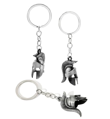 ZENRUIMING 3Pcs Viking Warrior Helm Schlüsselanhänger, 3D Retro römischen Ritter Helm Schlüsselanhänger, Herren Rucksack Auto Brieftasche Charms