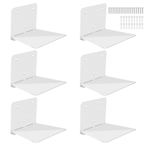 FENTEC Schwebende Bücherregale, Schwebendes Bücherregal für die Wand, Unsichtbare Bücherregale, Verstecktes Bücherregal aus Metall für das Schlafzimmer, Dekoration im Heimbüro, 6er Set, Weiß