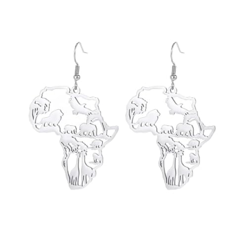 Afrika Karte Frauen drapieren Ohrringe Tier Elefant Giraffe Quaste Ohrringe Edelstahl Schmuck