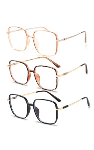 KAEOISFU 3Pack Großer Quadratische Lesebrillen für Männer und Frauen, Blaulicht-blockierende Computer-Lesebrille, Ultraleicht Damen Computer-Brille Gegen Augenermüdung