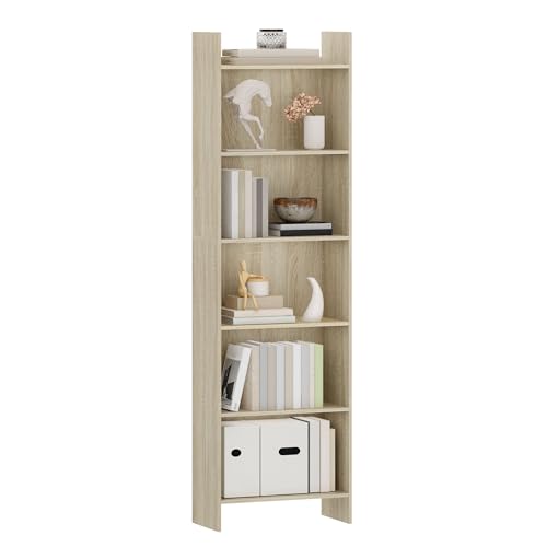 Hzuaneri Bücherregal, Regal, Standregal, Büroregal, mit 6 Fächern, offen, für Wohnzimmer, Arbeitszimmer, Büro, als Raumteiler, 24 x 48 x 170 cm, Eichenbeige BC01116X