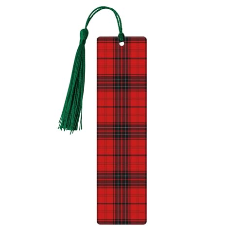 Rotes und schwarzes kariertes Holz-Lesezeichen mit Quasten, natürliche Basteletiketten für Bücher, perfektes Geschenk für Frauen und Männer