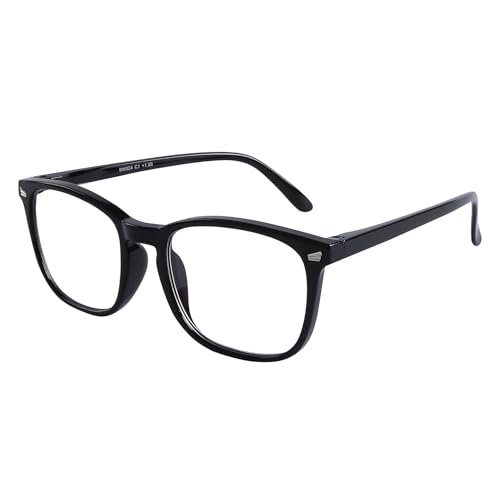 DOOViC Blaulichtfilter Lesebrille 2,0 - Schwarz/Eckig Rahmen Große Gläser Computerbrille Brille mit Sehstärke für Herren/Damen