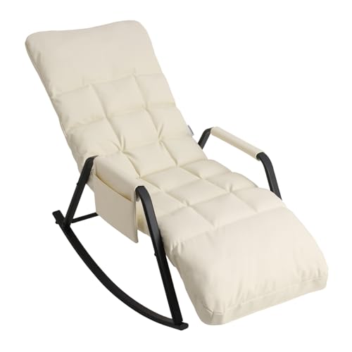 HaiYiZuhause Standard Schaukelstuhl aus Kratzstoff Schaukelsessel mit 5-Fach verstellbare Rückenlehne, bis 160 kg belastbar, ergonomischer Relaxsessel Lesesessel für Wohnzimmer & Schlafzimmer, Beige