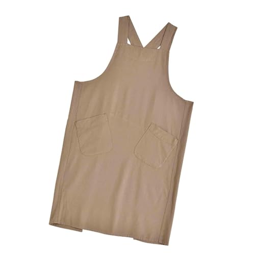 ALCXAZS Hochwertige Kochschürze aus Baumwollleinen, Werkstattschürze für Damen und Herren, mit großen Taschen für einfache Organisation in der Küche, verstellbar, ölbeständig