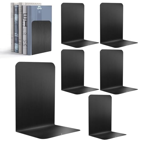 Sprifityy 6 Stück Buchstütze aus Metall,17 * 13.5 * 10.2cm,mit Rutschfester Matte Buchstütze,Leseständer Notenständer,für Schule, Büro und Zuhause,Schwarz