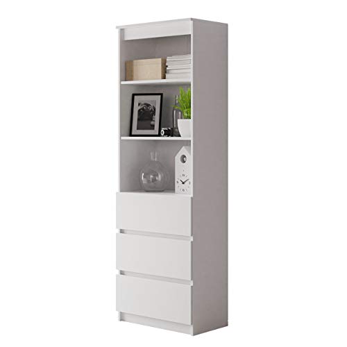 Mirjan24 Standregal Harvard RS-60, Bücherregal mit 3 Fächer und 3 Schubladen, Aktenregal Universal Regal Schranke (Weiß)