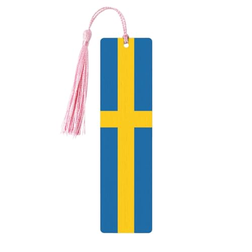 Künstlerisches Lesezeichen-Set mit schwedischer Flagge, für Damen, Quaste, Holz-Lesezeichen, Lernzubehör, 5 Stück
