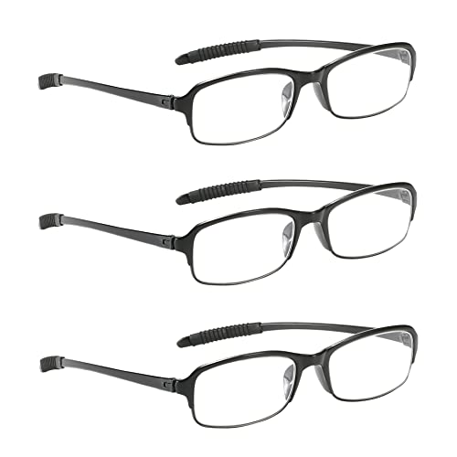 NRDIK PROFLEX Lightweight (3er-Pack) Flexibel Lesebrille - schlagfest, kratzfest, biegsam, rutschfest, Unisex (Herren + Damen) preiswerte (oval, schwarz, 2.0)