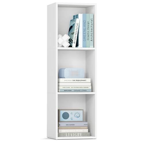 VASAGLE Custos Kollektion - Bücherregal, 3-stöckiges Regal, offenes Aufbewahrungsregal, 24 x 30 x 94,8 cm, für Wohnzimmer, Homeoffice, Schlafzimmer, wolkenweiß LBC433W01