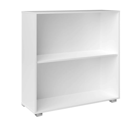 Casaria® Bücherregal 77x60x28cm Weiß Holz 2 Fächer Boden Höhenverstellbar Kippschutz Bücher Büro Wohnzimmer Standregal Regal