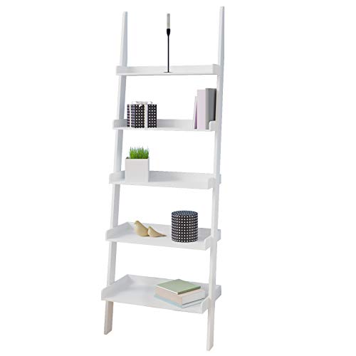 Casaria® Leiterregal Weiß 180x65cm 5 Ebenen je 10kg Belastbarkeit Holz Groß Deko Blumen Bücher Badezimmer Wohnzimmer Küche Standregal Bücherregal Regal