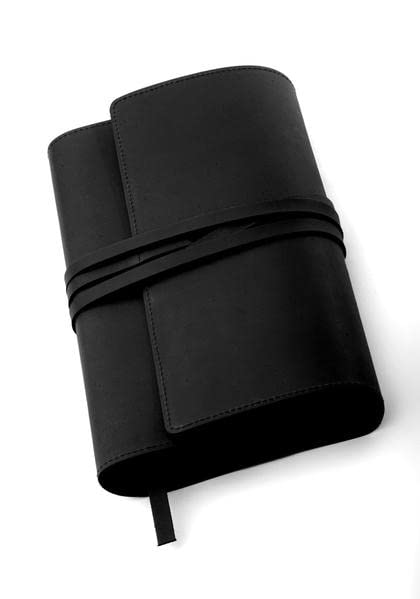 MILANO Lederbuchhülle L schwarz: Variable Buchhülle aus echtem Rindsleder für Bücher bis 22,5 cm Höhe.