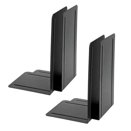 Alco-Albert 4303-10-4 - Buchstützen aus Metall, 4 Stück, schwarz, 14 x 24 x 13 cm, für Schule, Büro und Zuhause