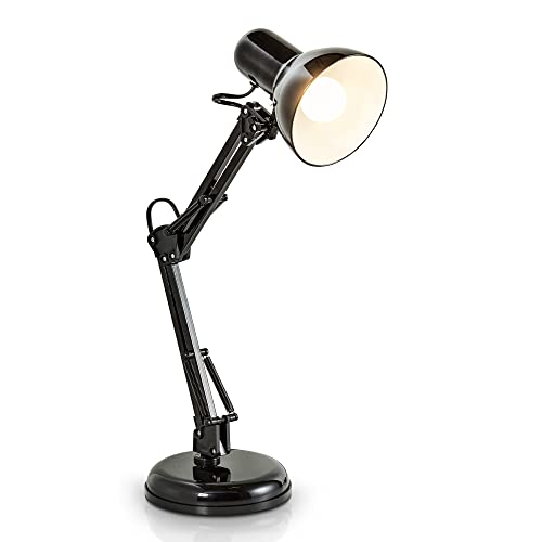 B.K.Licht - LED Schreibtischlampe retro - Tischlampe schwarz mit Gelenkarm aus Metall - Bürolampe Schreibtisch - Leselampe mit E14 Fassung exkl. Leuchtmittel