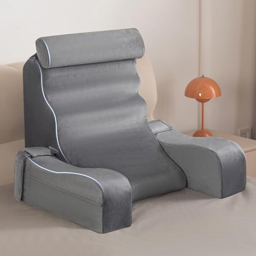 Hapiclody Lesekissen zum Sitzen im Bett für Erwachsene, Rückenkissen für Betten, Lesen und Bettruhe, Kissen zum Fernsehen, Lesen, Spielen, Ausruhen in Betten, Couch oder Boden, Größe M, 48,3 cm, Grau