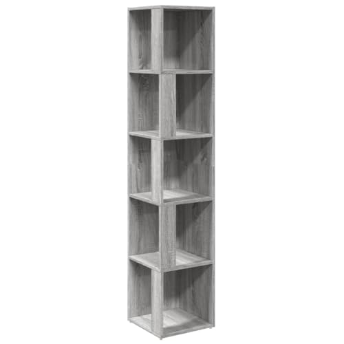 vidaXL Eckregal, Bücherregal mit viel Stauraum, Standregal für Wohnzimmer Schlafzimmer Büro, Büroregal Aktenregal Regal, Grau Sonoma Holzwerkstoff