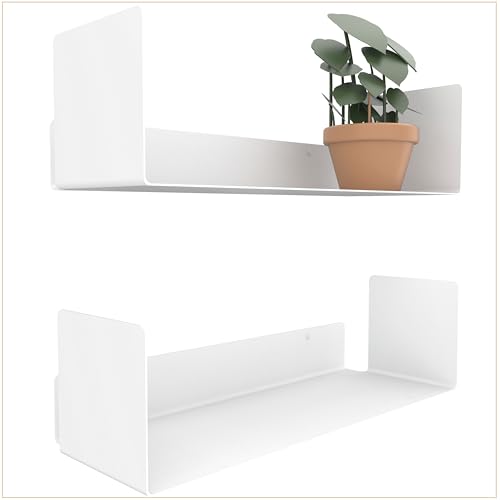 UNITURE® - 2er Set - Modernes Wandregal Weiß - 2x40 cm Bücherregal schwebend, Bilderleiste weiß