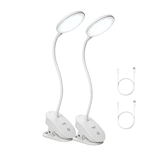 Miady 2 Stück Leselampe Bett Klemmleuchte USB Wiederaufladbare Klemmlampe 3 Helligkeiten Augenschutz Bettlampe mit Touch Dimmbar 360° Flexibel für Lesen, Schlafzimmer, Büro