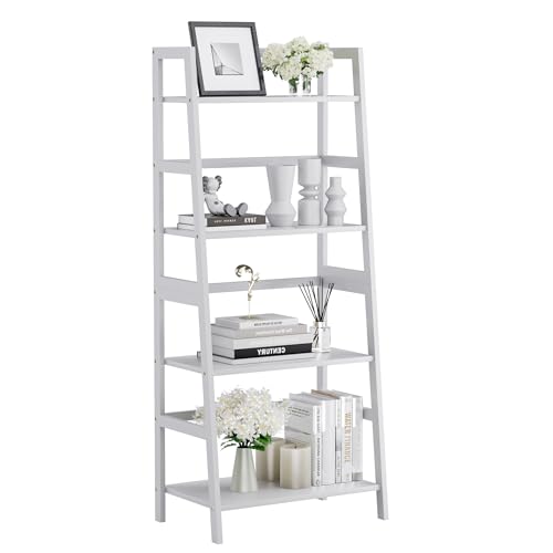 HITNET Leiterregal Weiß, Bücherregal mit 4 Ebenen, Freistehendes Standregal Offenes Badezimmer Regal Stehend für Bad Küche Wohnzimmer, Platzsparend