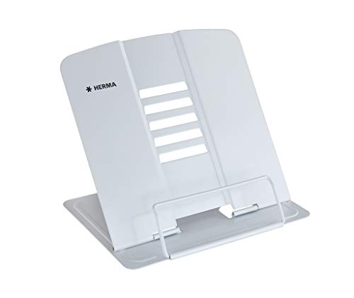 HERMA 19963 Leseständer für Bücher Weiß, faltbarer Buchständer aus Metall für Kinder, Buchstütze für Jungen & Mädchen, verstellbarer Kochbuchhalter für Schule, Büro & Küche